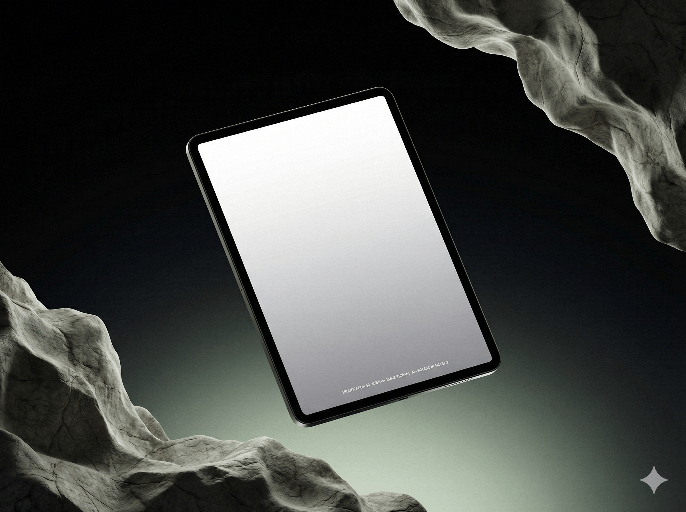 Floating Tablet Mockup Amid Rocky Asteroid Landscape