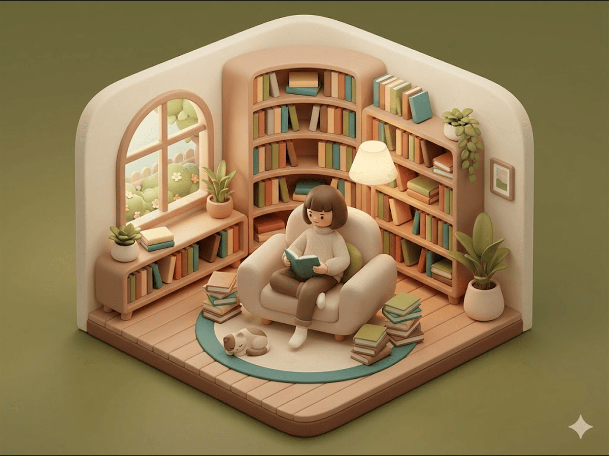4K Isometric Character-in-Room Illustration