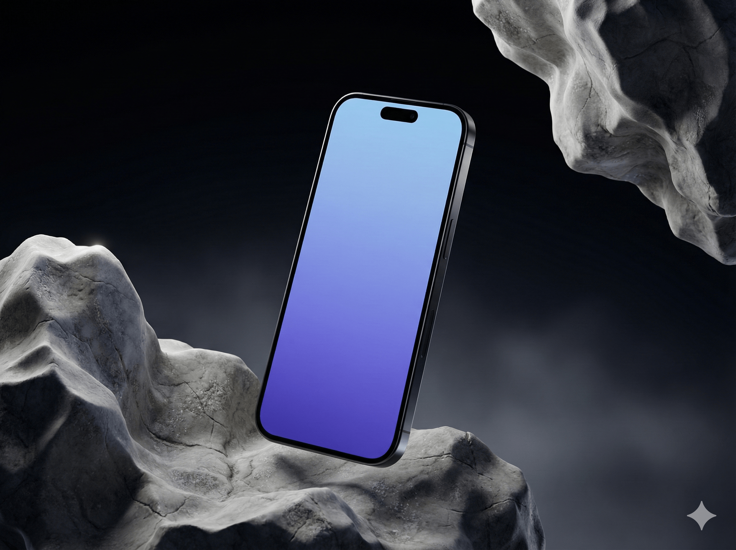 iPhone Mockup Floating Above Rocky Asteroid Surface