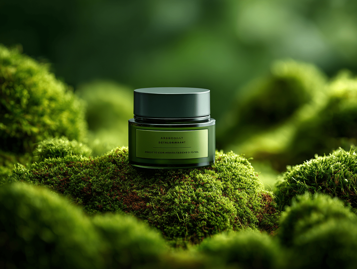 Luxury Green Cosmetic Jar on Lush Moss