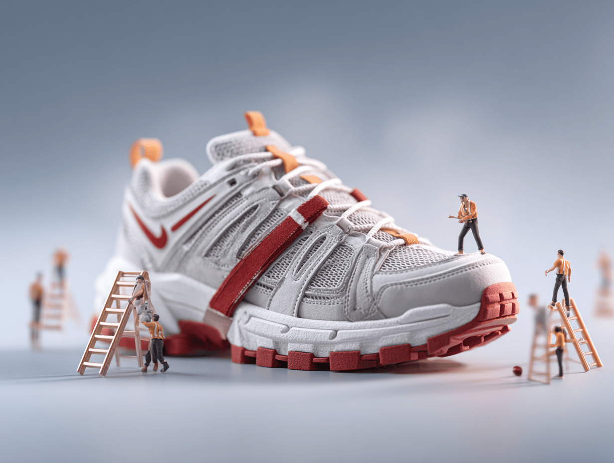 Miniature Workers Constructing a Giant Sneaker