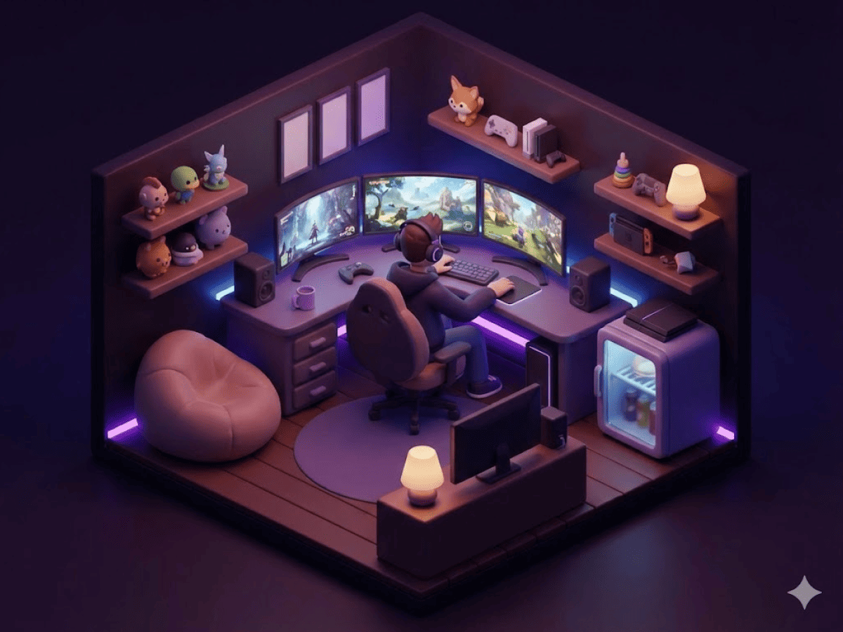 4K Isometric Character-in-Room Illustration