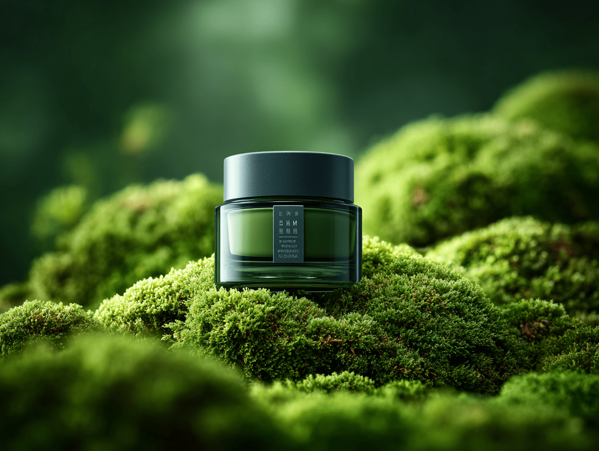 Luxury Green Cosmetic Jar on Lush Moss