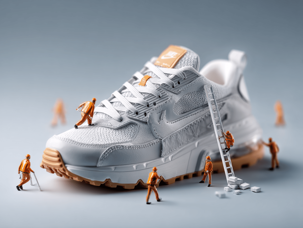 Miniature Workers Constructing a Giant Sneaker
