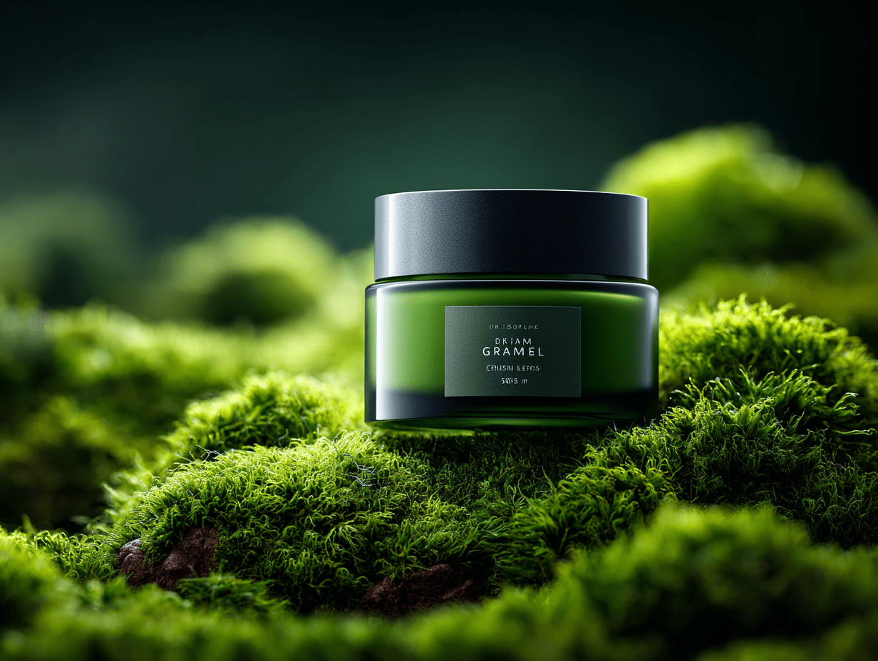 Luxury Green Cosmetic Jar on Lush Moss