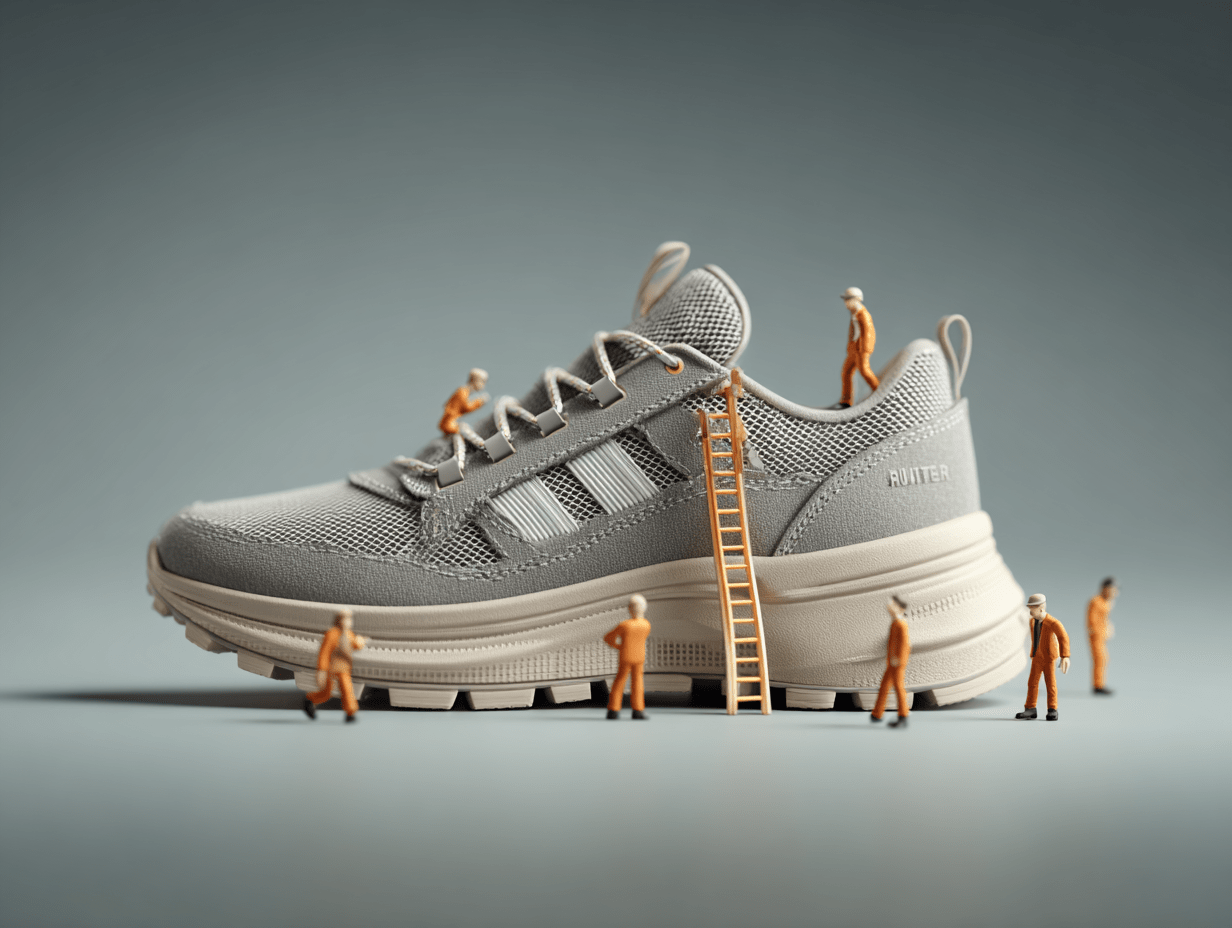 Miniature Workers Constructing a Giant Sneaker